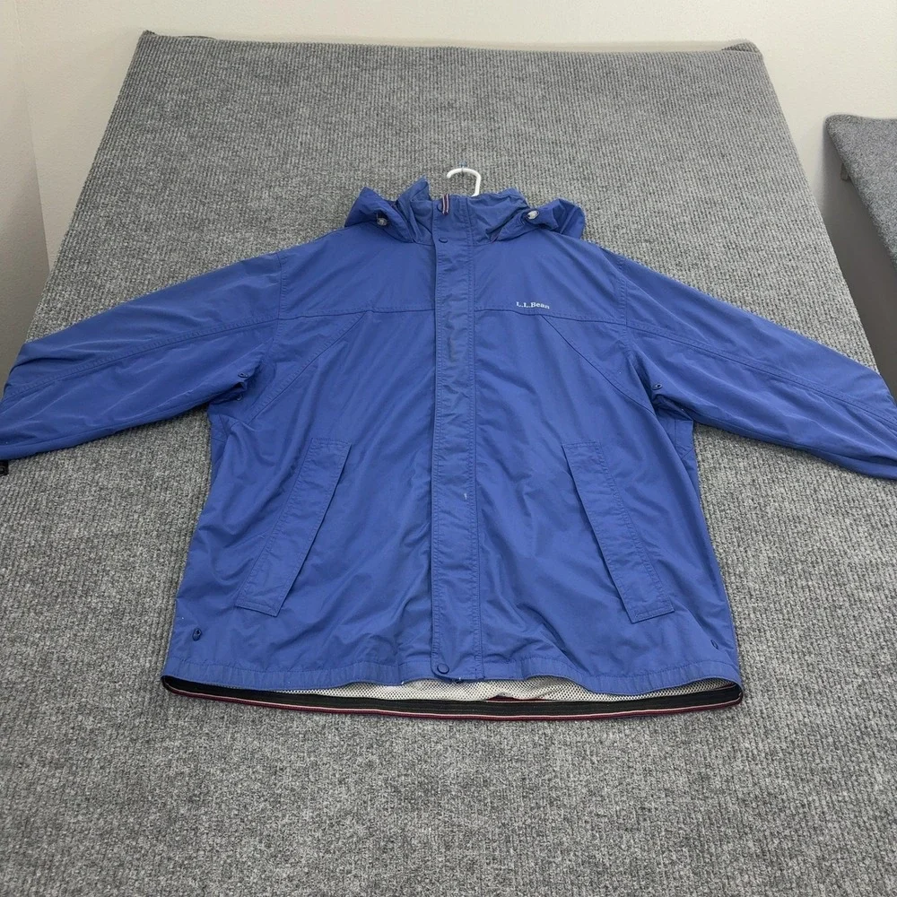 LL Bean Jacket Mens XL Tall Blue Nylon Hooded Full Zip Gorpcore Outdoor Hiking